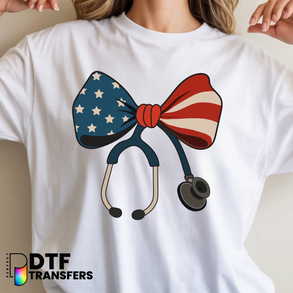 Patriotic American Flag Stethoscope – School Nurse DTF Transfer