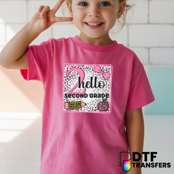 Hello Second Grade Pink Leopard – Teacher DTF Transfer