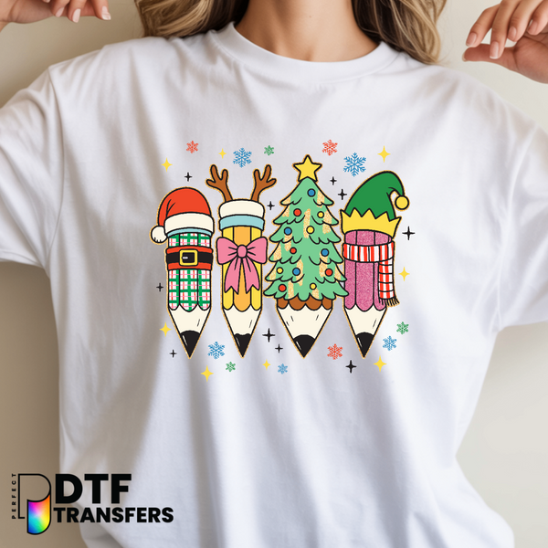 Teacher with Festive Christmas Pencils – Teacher DTF Transfer