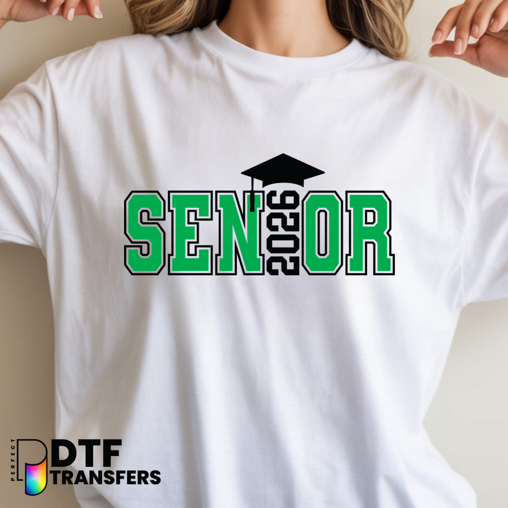 SENIOR 2026 Graduation Cap Green DTF Transfer - School Educator Design