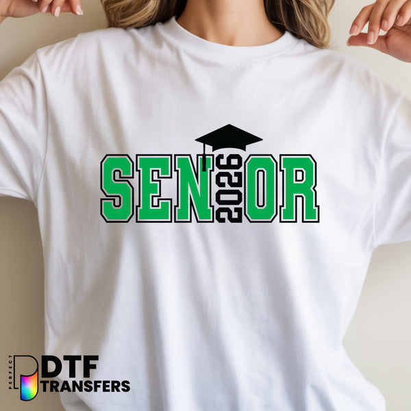 SENIOR 2026 Graduation Cap Green DTF Transfer - School Educator Design