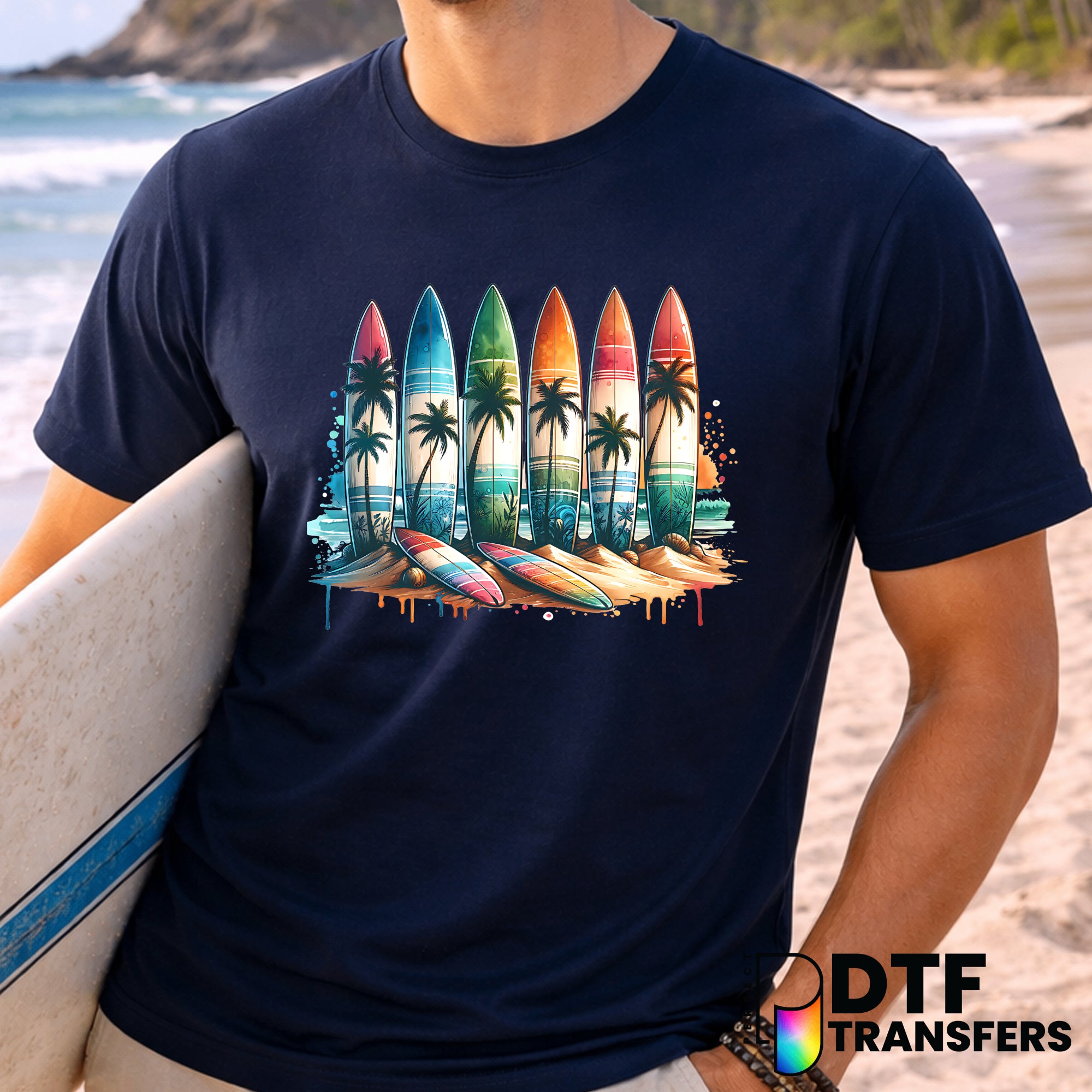 Colorful Surfboards and Waves – Surfing DTF Transfer