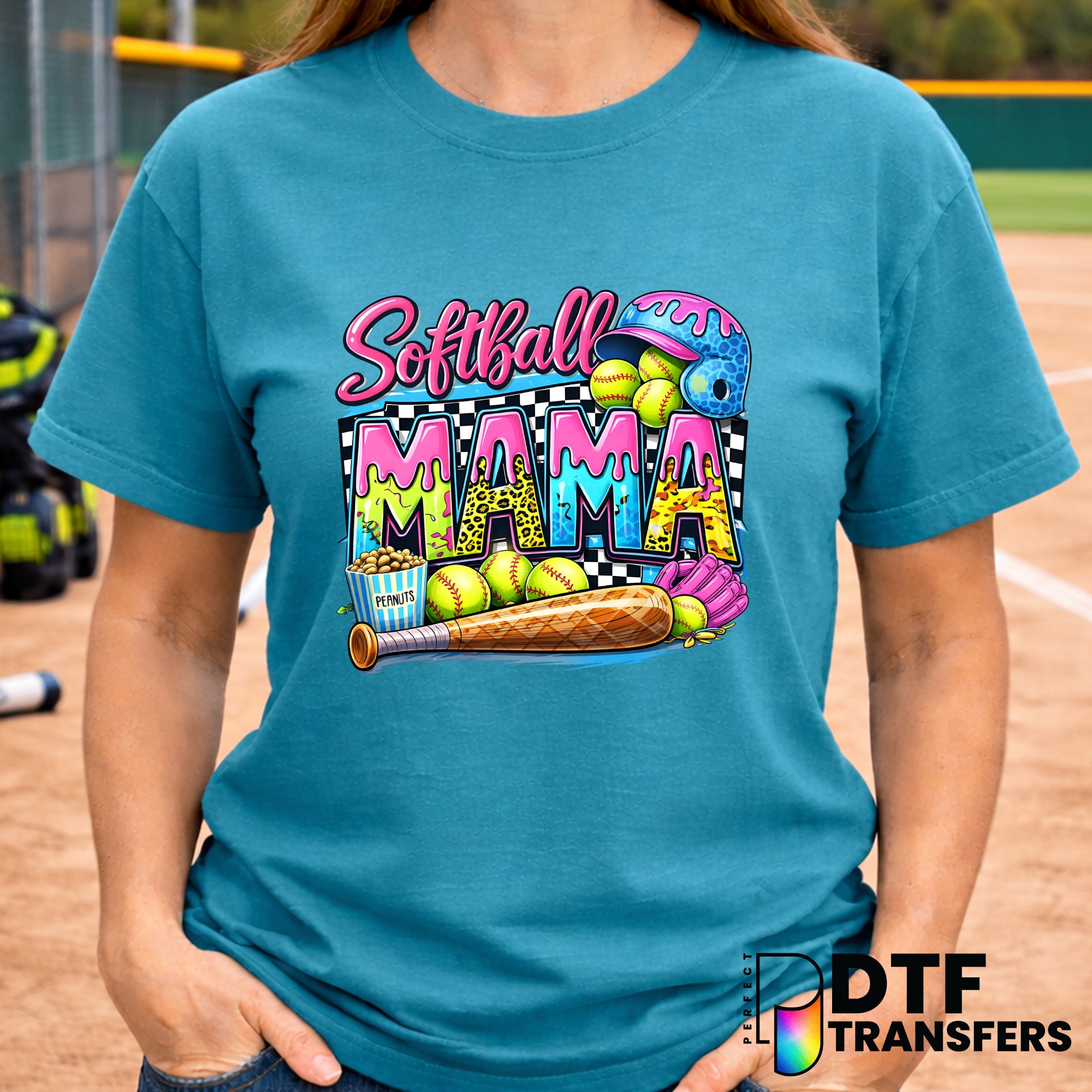 Softball Mama Colorful Drip Checkered – Softball DTF Transfer
