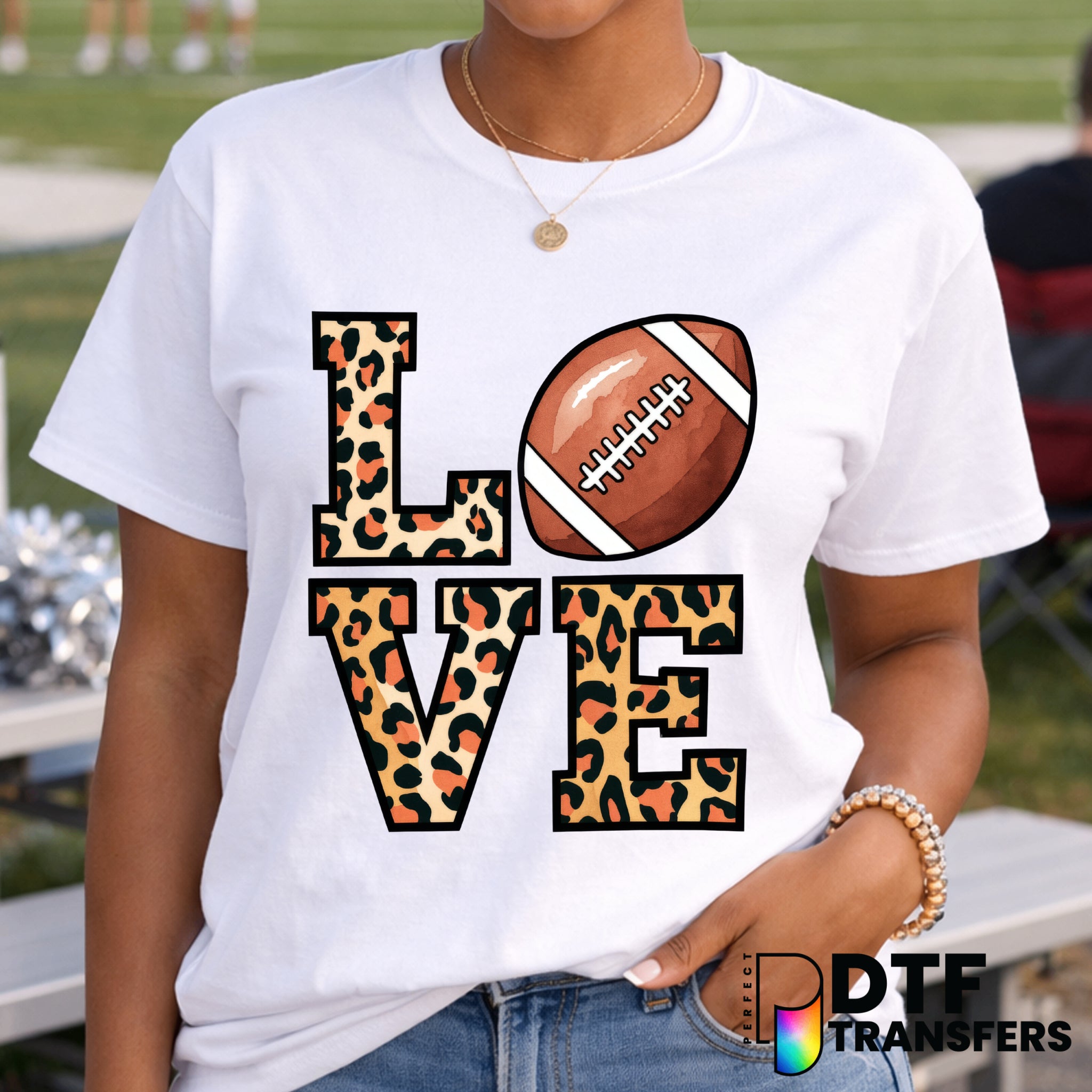 LOVE Stacked Leopard Football – Football DTF Transfer