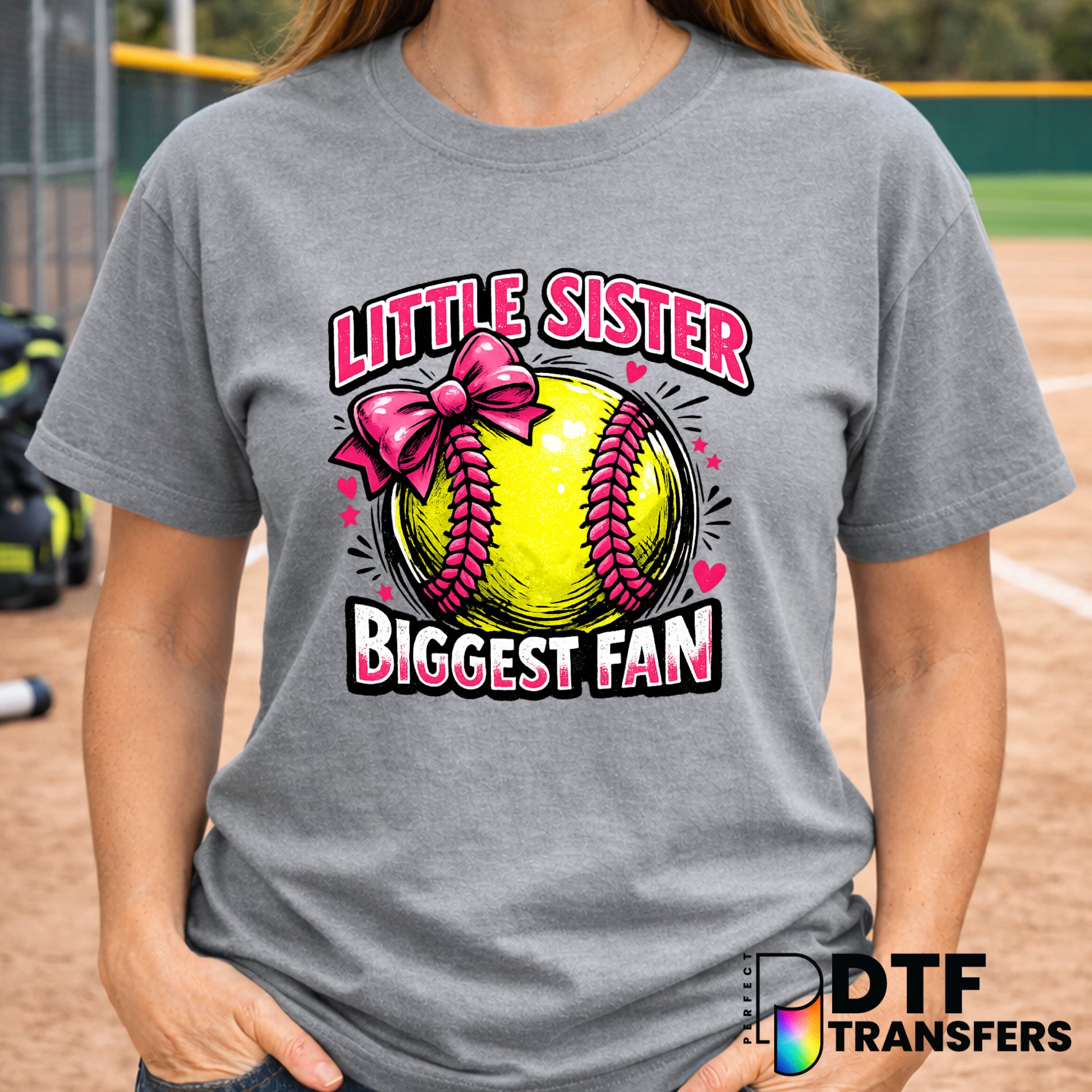 Little Sister Biggest Fan – Softball DTF Transfer