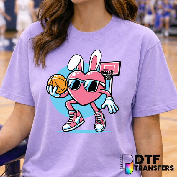 Easter Bunny Basketball Heart – DTF Transfer