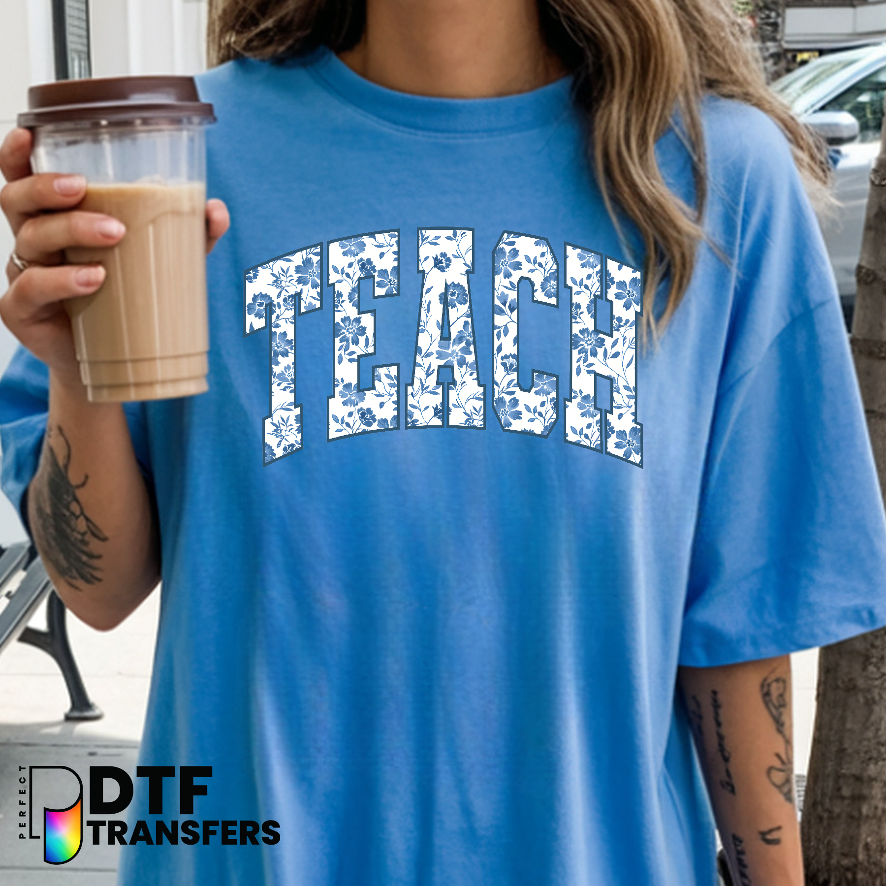 Teach Chinoiserie Blue Floral – Teacher DTF Transfer