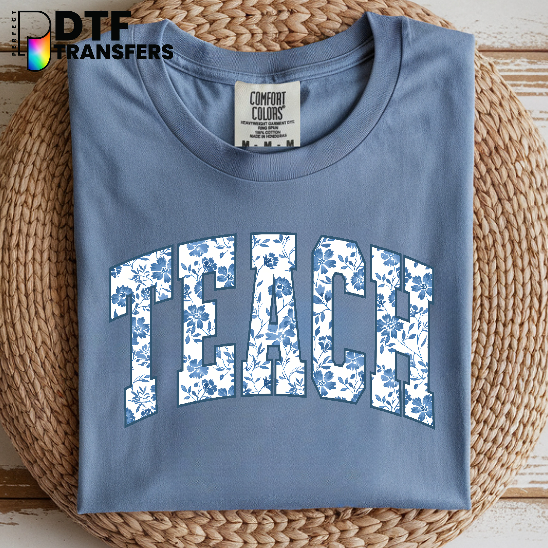 Teach Chinoiserie Blue Floral – Teacher DTF Transfer
