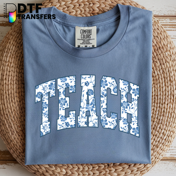 Teach Chinoiserie Blue Floral – Teacher DTF Transfer
