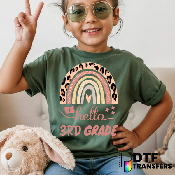 Hello Third Grade Pink Leopard Rainbow – Teacher DTF Transfer