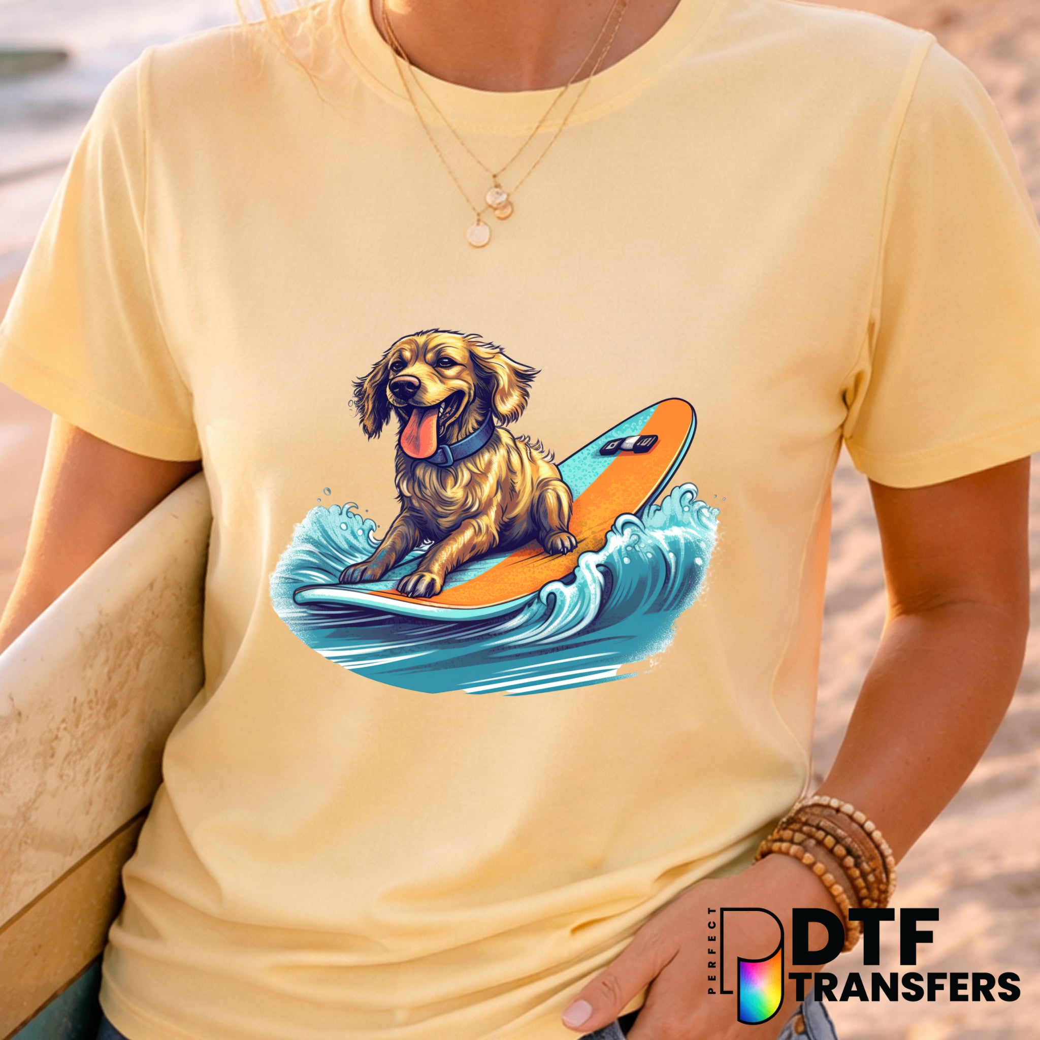 Cute Surfing Dog Waves Summer Vibes – Surfing DTF Transfer