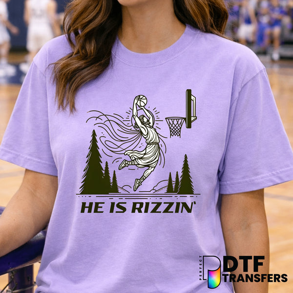 He is Rizzin Jesus Dunking – Basketball DTF Transfer