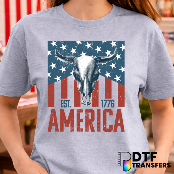 Vintage Western American Flag Skull – Fourth of July DTF Transfer