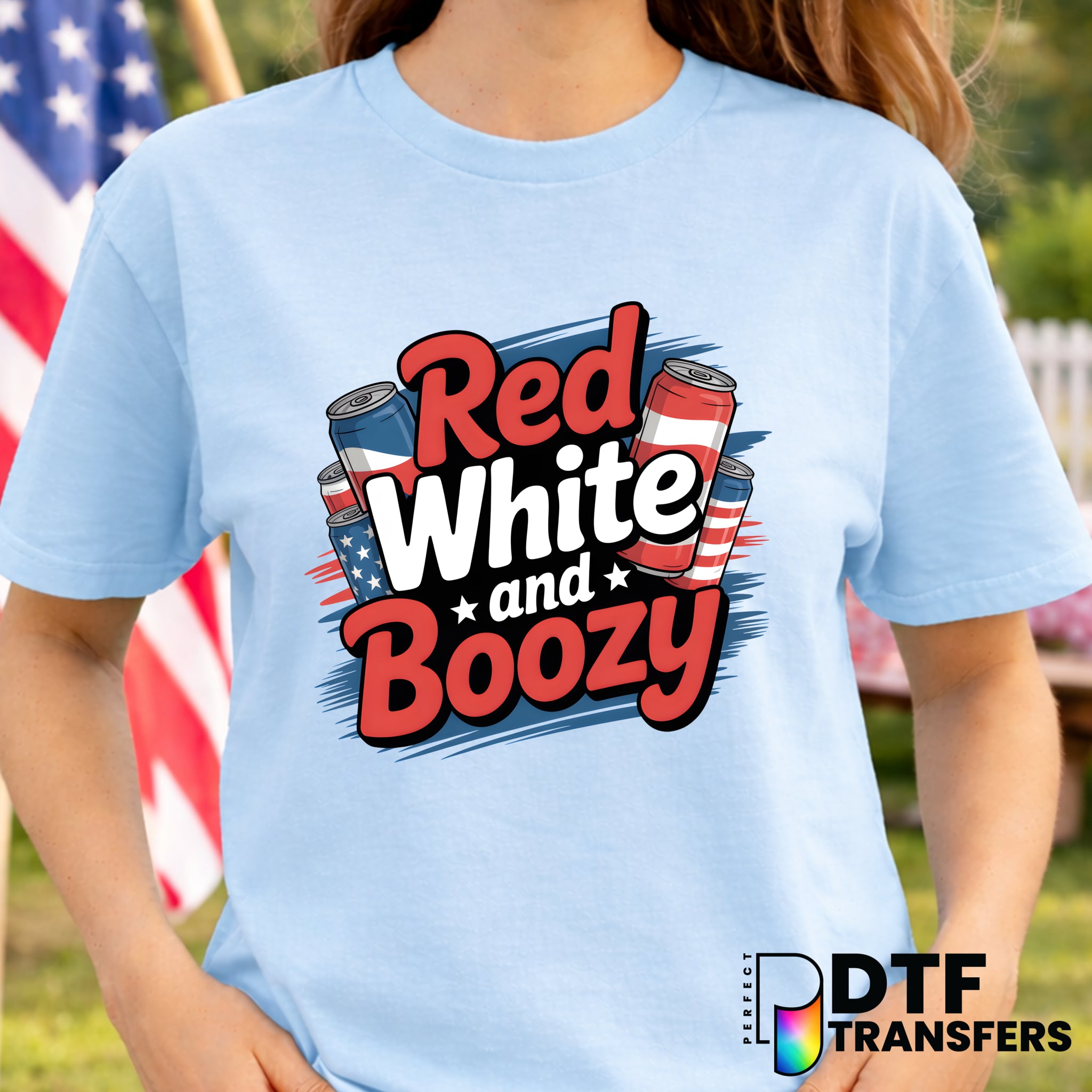Red White and Boozy Stars and Stripes Beer – Fourth of July DTF Transfer