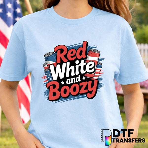 Red White and Boozy Stars and Stripes Beer – Fourth of July DTF Transfer