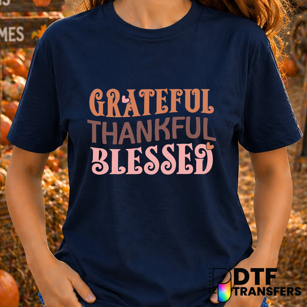 Grateful Thankful Blessed – Thanksgiving DTF Transfer