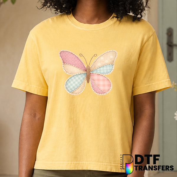 Faux Patchwork Butterfly – Easter DTF Transfer