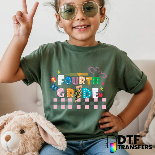 Colorful Checkered Fourth Grade - Welcome Back to School – Teacher DTF Transfer