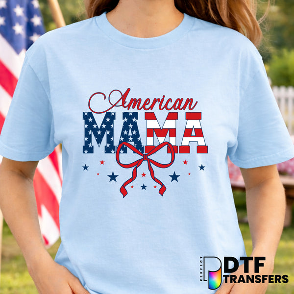 American Mama Coquette Bow with Stars – Fourth of July DTF Transfer