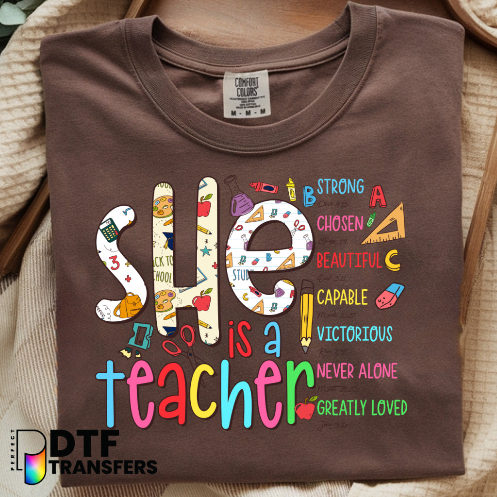She is a TEACHER. PROVERBS 31:26 – Religious Teacher Bible Verse DTF Transfer