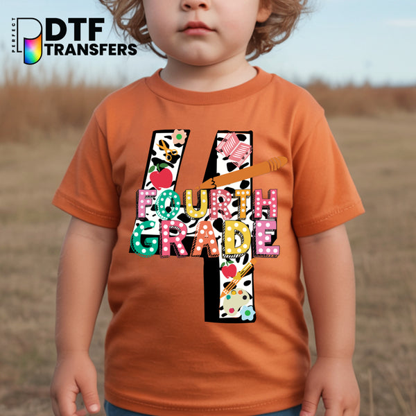4 FOURTH GRADE Colorful Dalmatian Spots – Teacher DTF Transfer