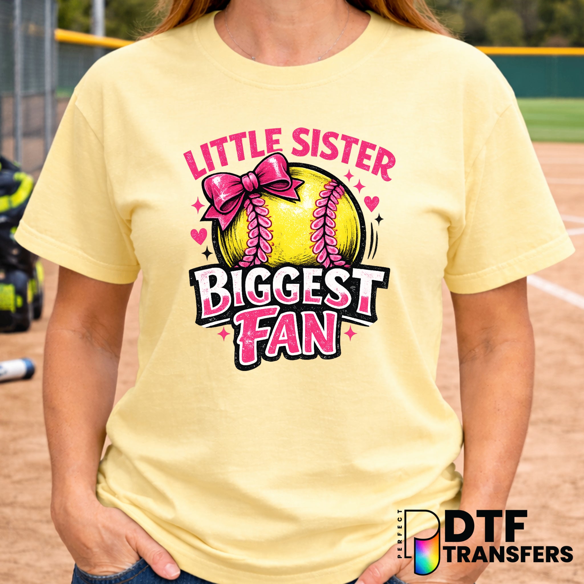 Little Sister Biggest Fan – Softball DTF Transfer