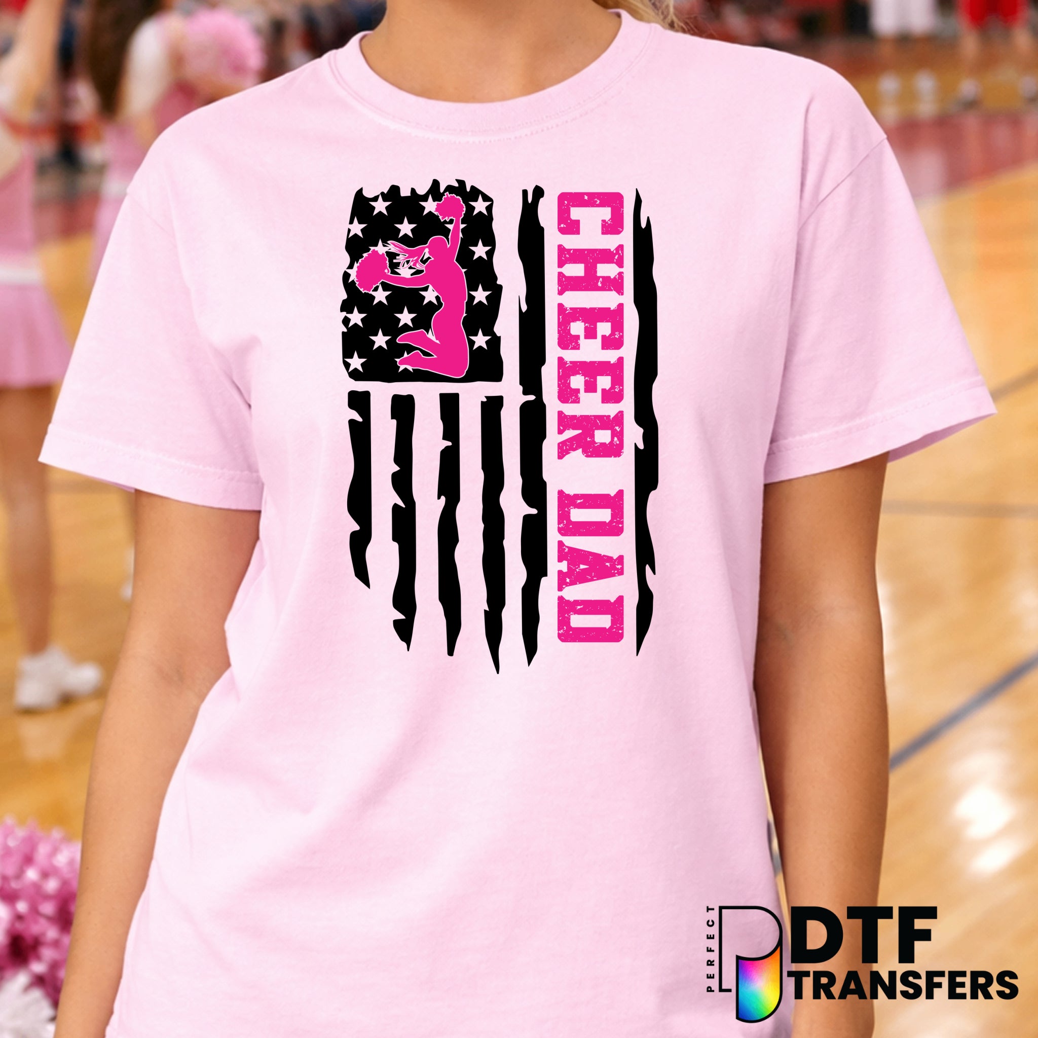 American Flag Cheer Dad – Cheerleading DTF Transfer