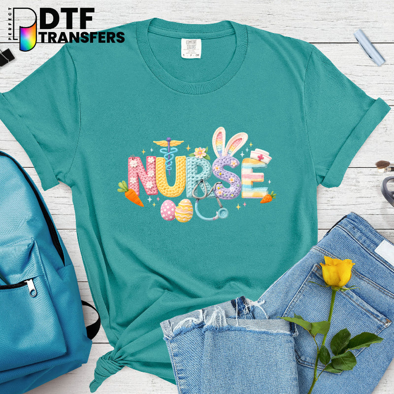 Faux Yarn Easter Bunny Nurse Cross with Stethoscope – School Nurse DTF Transfer