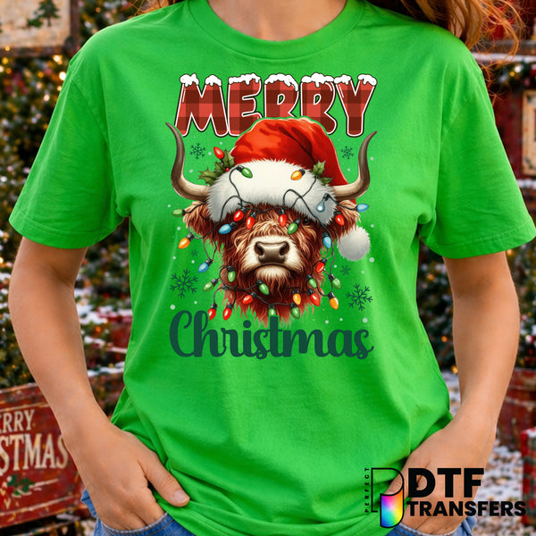 Merry Christmas Highland Cow – Christmas DTF Transfer