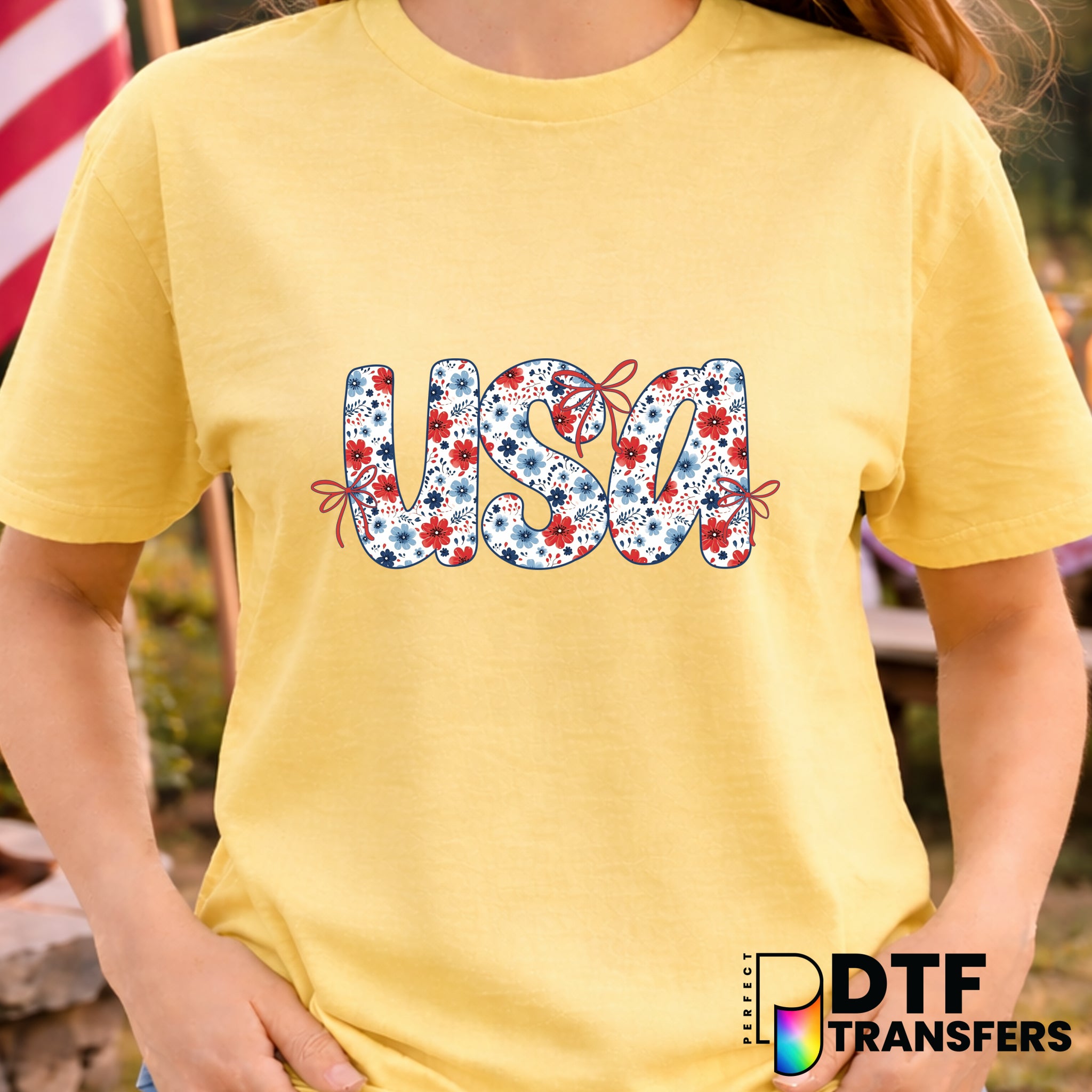 USA Floral Coquette Bows – Fourth of July DTF Transfer
