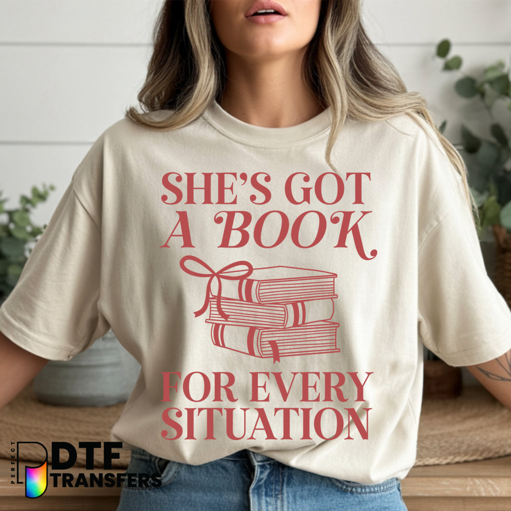 She's Got A Book For Any Situation – Teacher DTF Transfer