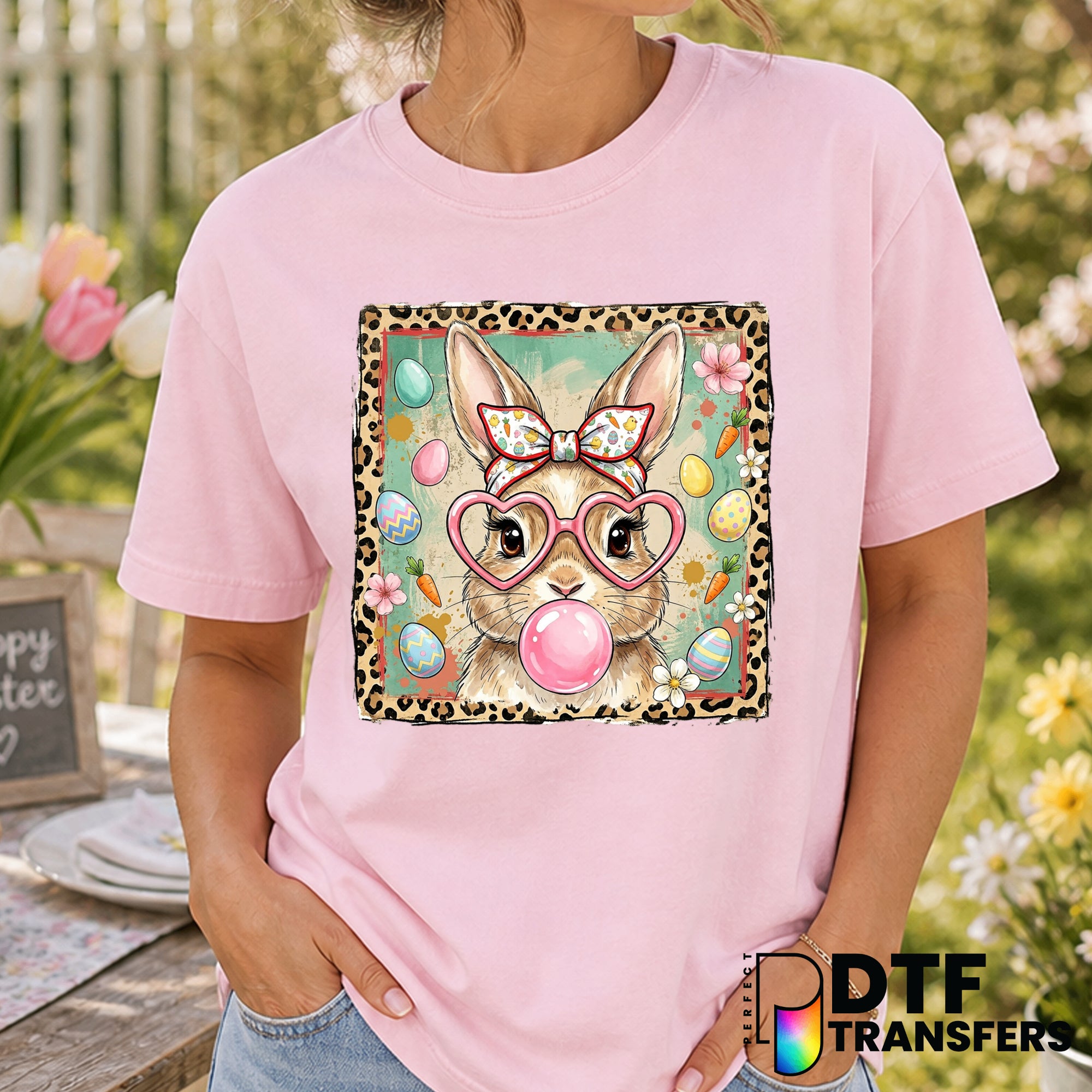 Leopard Print Bunny Heart Glasses – Easter DTF Transfer