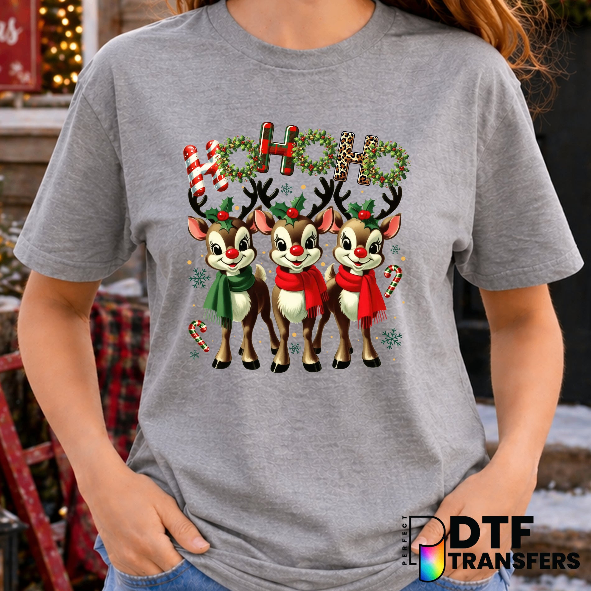 Ho Ho Ho Reindeer – Christmas DTF Transfer