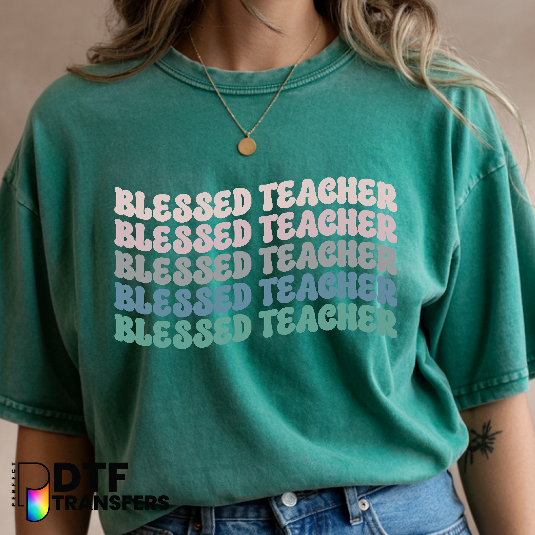 Blessed Teacher Stacked Text – Teacher DTF Transfer