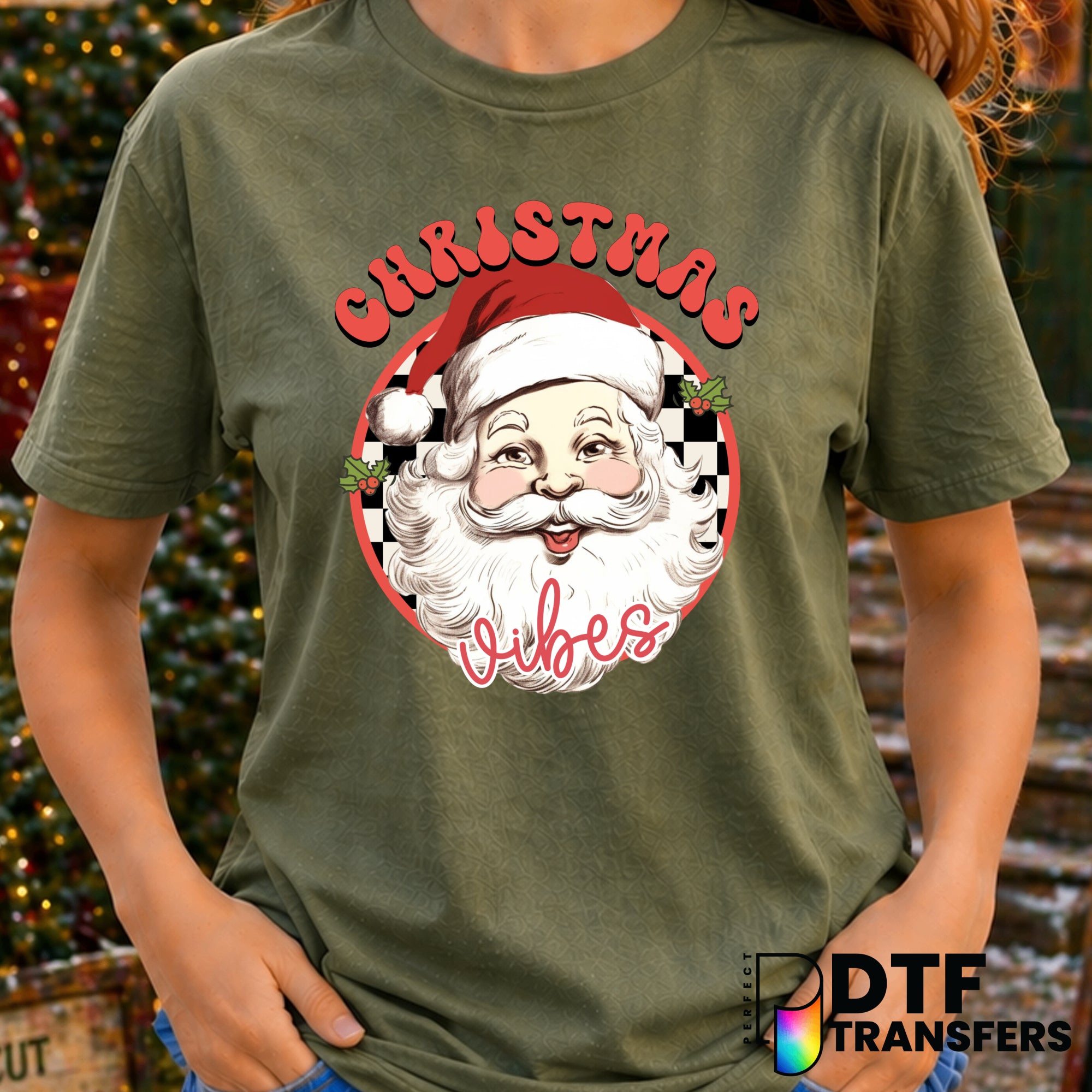 Christmas Vibes Retro Santa Checked – Christmas DTF Transfer