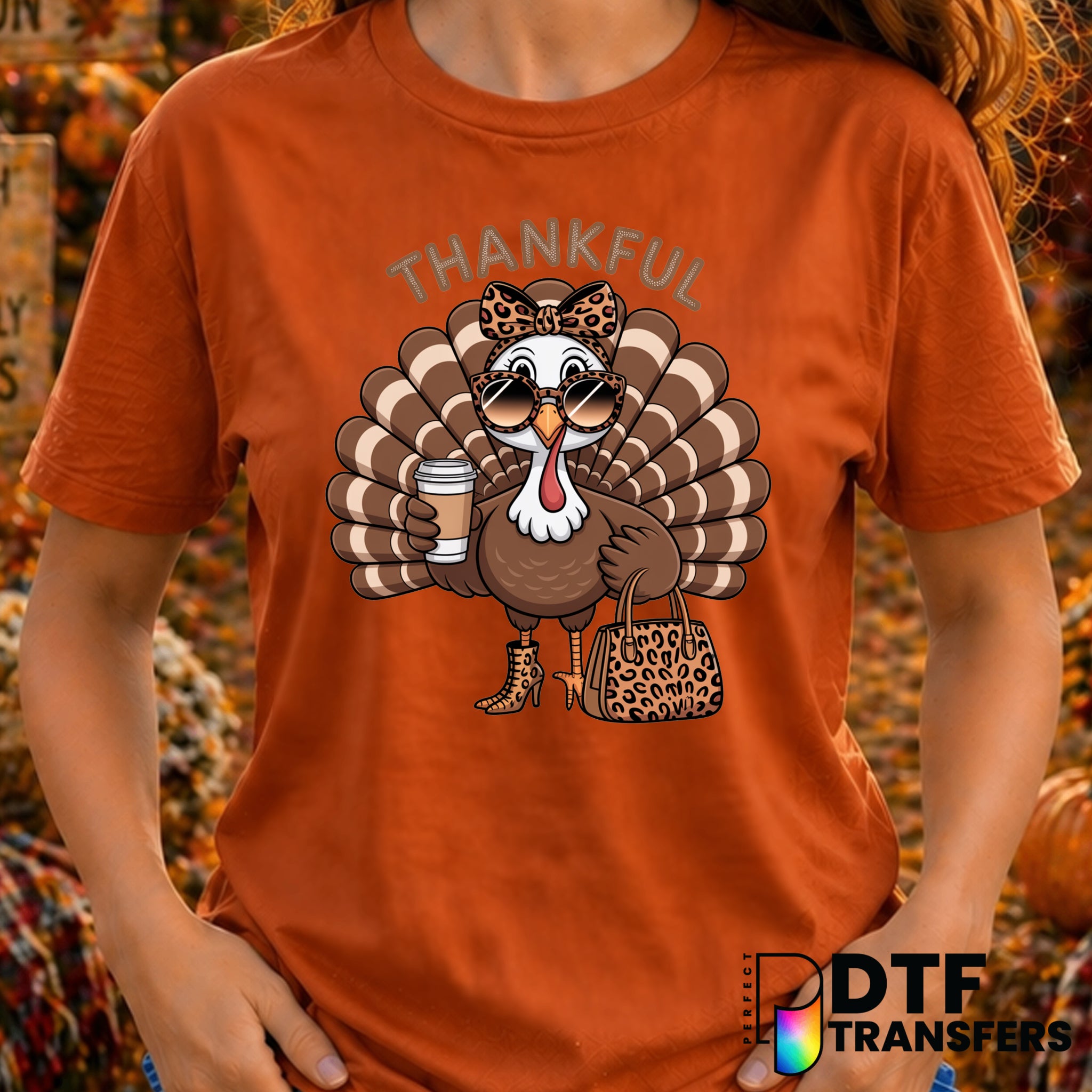 Thankful Chic Turkey – Thanksgiving DTF Transfer