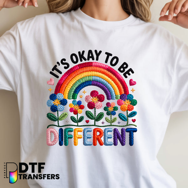 It's Okay To Be Different Faux Yarn Rainbow – Special Education DTF Transfer