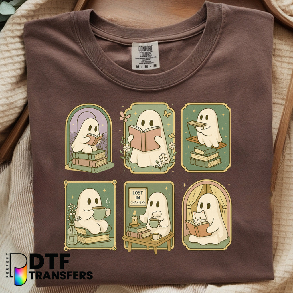 Cute Ghost Reading Book – Teacher DTF Transfer