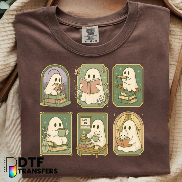 Cute Ghost Reading Book – Teacher DTF Transfer