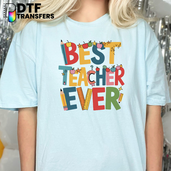 Best Teacher Ever Heart, Book, Apple & Pencil – Teacher DTF Transfer