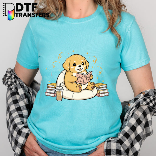 Cute Dog Reading Book with Glasses – Teacher DTF Transfer
