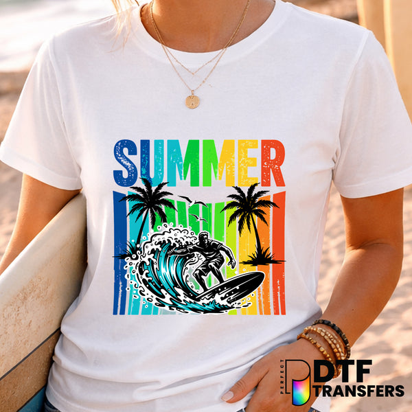 Rainbow Summer Surfer Tropical Surfing – Surfing DTF Transfer