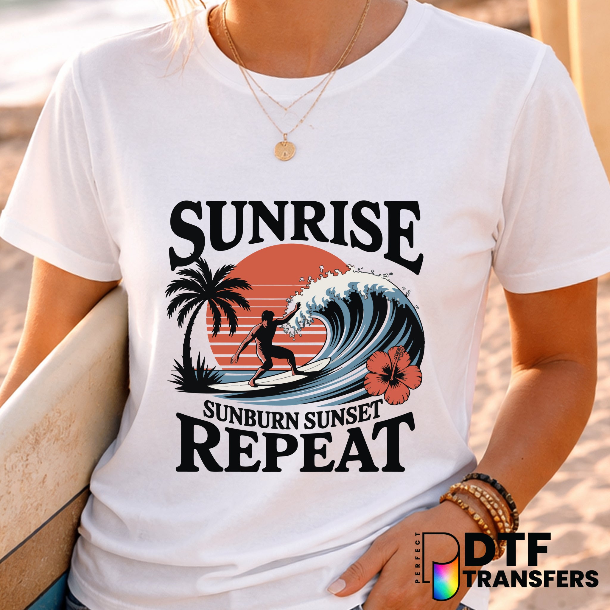 Sunrise Sunburn Sunset Repeat – Surfing DTF Transfer