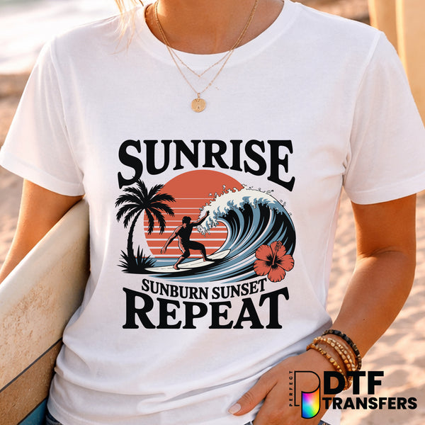 Sunrise Sunburn Sunset Repeat – Surfing DTF Transfer