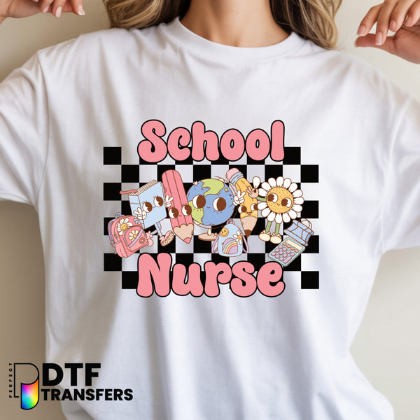 SCHOOL NURSE RETRO CHECKERED Peace Sign – School Nurse DTF Transfer