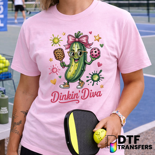 Dinkin' Diva Pickleball Pickle Cute – Pickleball DTF Transfer