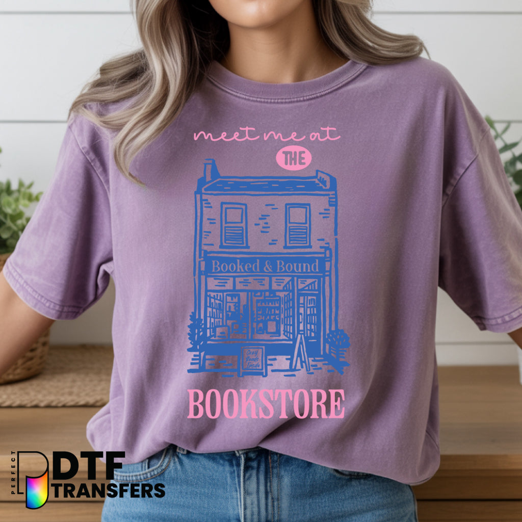 Meet Me At The Bookstore with Stack of Books – Teacher DTF Transfer