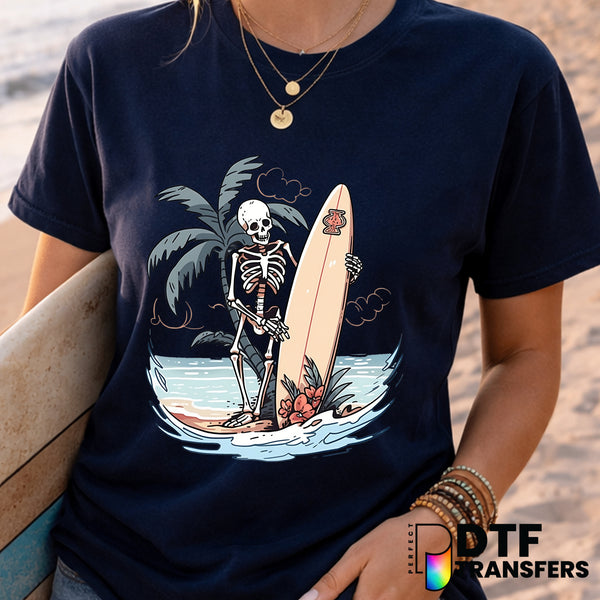 Skeleton Surfing Tropical Waves – Surfing DTF Transfer