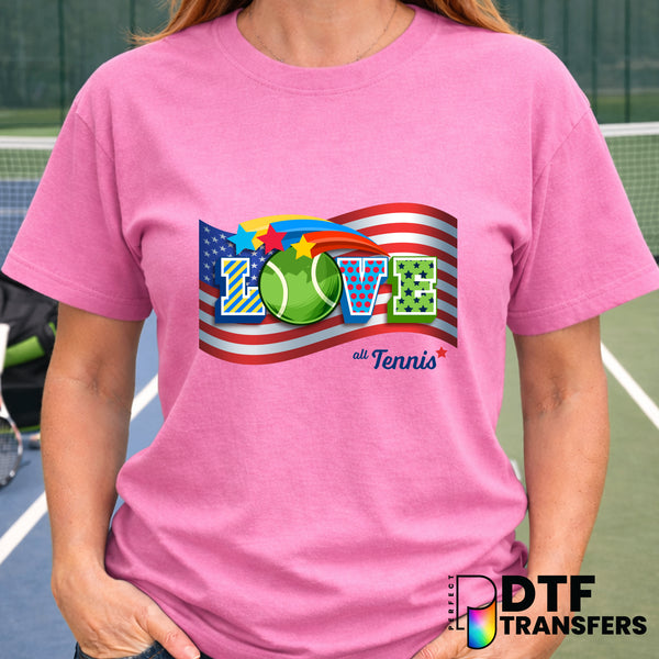 Love Tennis American Flag – DTF Transfer
