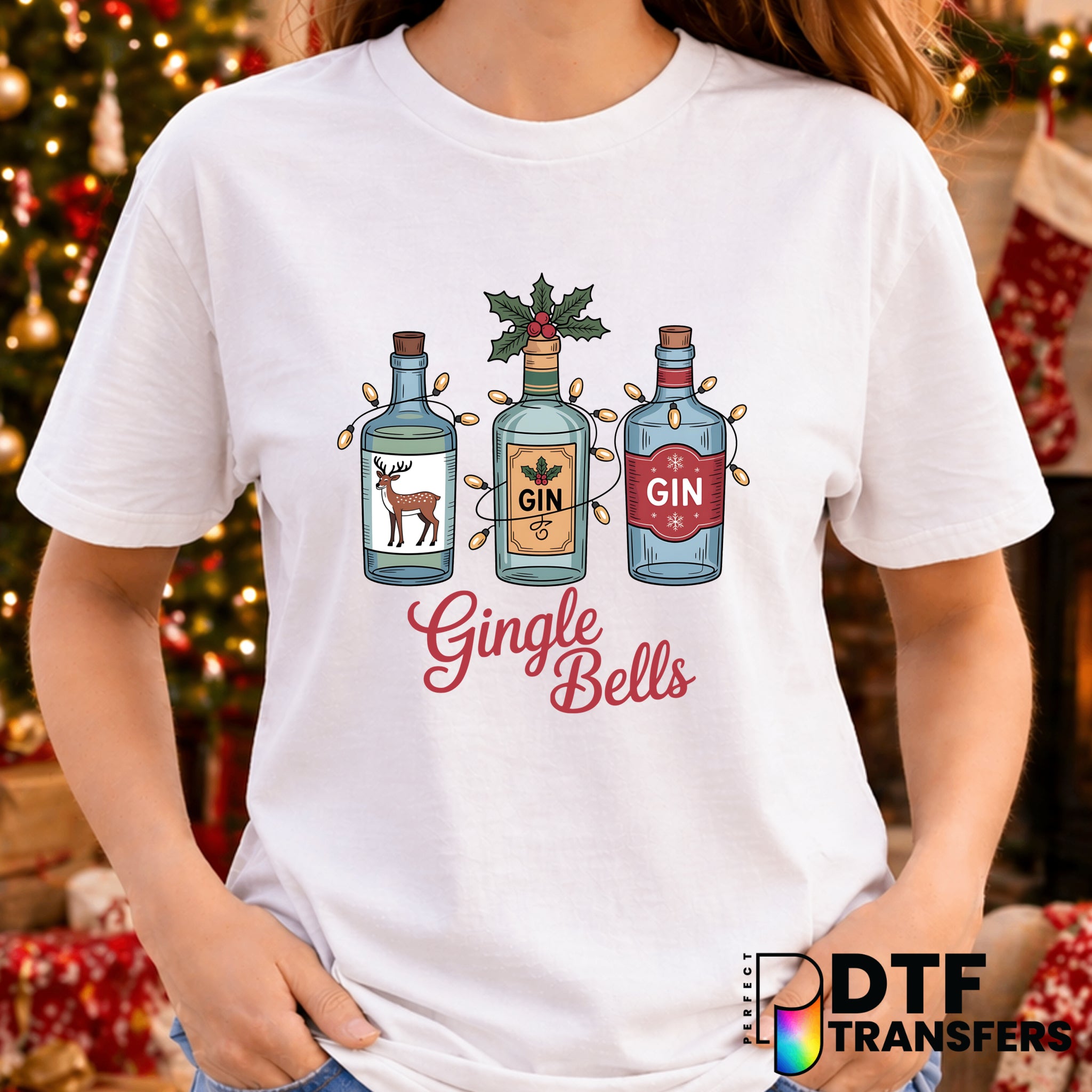 Gin Christmas Gingle Bells Merry – Christmas DTF Transfer